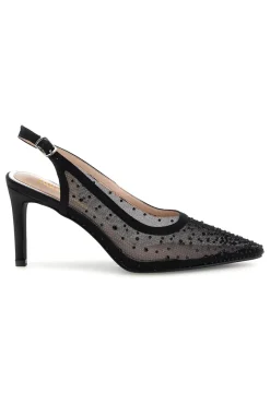 Schwarze Tüll Slingback Pumps mit Strasssteinen P656-FIRST LADY Online