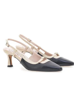 Schwarze und beige Pumps mit Slingback-Riemen 2246-PITTARELLO GLAM Outlet