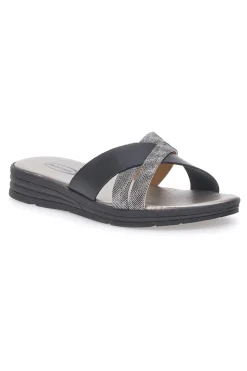 Schwarze und silberne gekreuzte Hausschuhe Made in Italy A13-PLOCADI Outlet