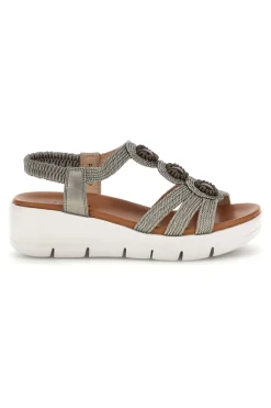 Silberne Sandalen mit dekorativen Applikationen und Keil The 24001B-FIRST ACTIVE Best