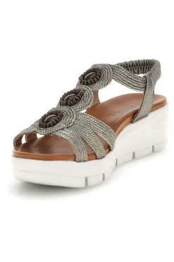 Silberne Sandalen mit dekorativen Applikationen und Keil The 24001B-FIRST ACTIVE Best