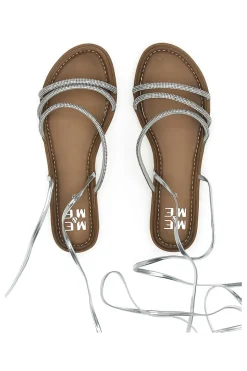 Silberne Sandalen mit Strasssteinen und Knöchelriemen Me & Me 1772-ME u0026 ME Sale