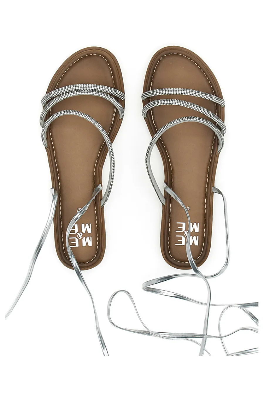 Silberne Sandalen mit Strasssteinen und Knöchelriemen Me & Me 1772-ME u0026 ME Sale