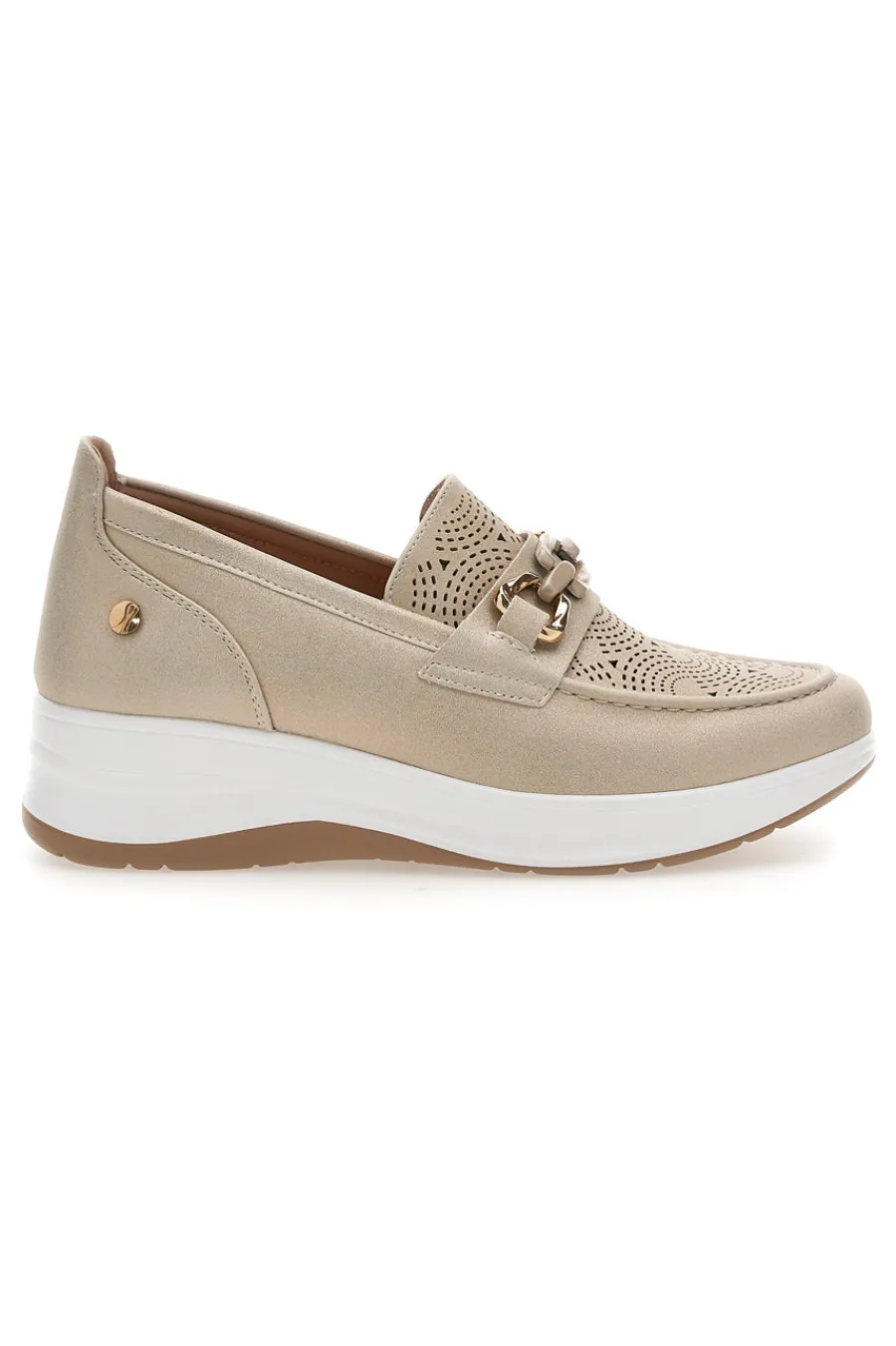 Slip on beige traforate con morsetto e zeppa 67IC-INBLU Hot