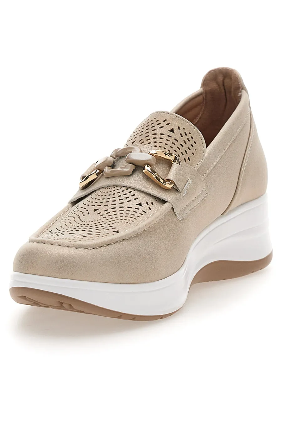 Slip on beige traforate con morsetto e zeppa 67IC-INBLU Hot