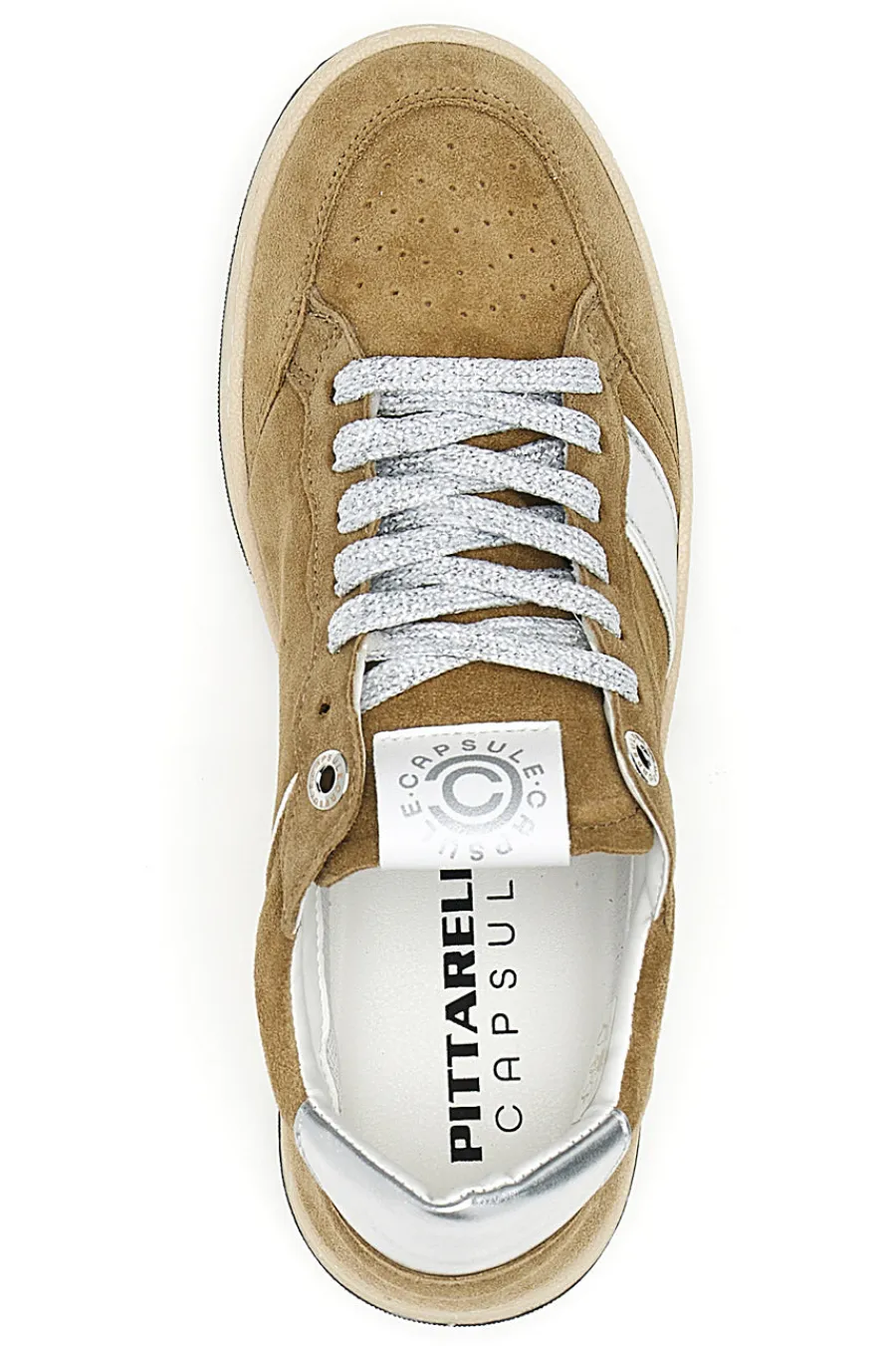 Sneaker beige in vera pelle con dettagli argento Kelly-PITTARELLO CAPSULE