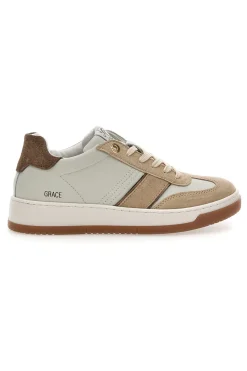 Sneaker beige in vera pelle con inserti bronzo Grace-PITTARELLO CAPSULE New