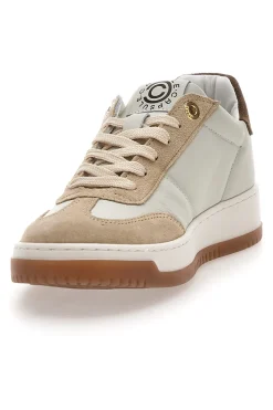 Sneaker beige in vera pelle con inserti bronzo Grace-PITTARELLO CAPSULE New