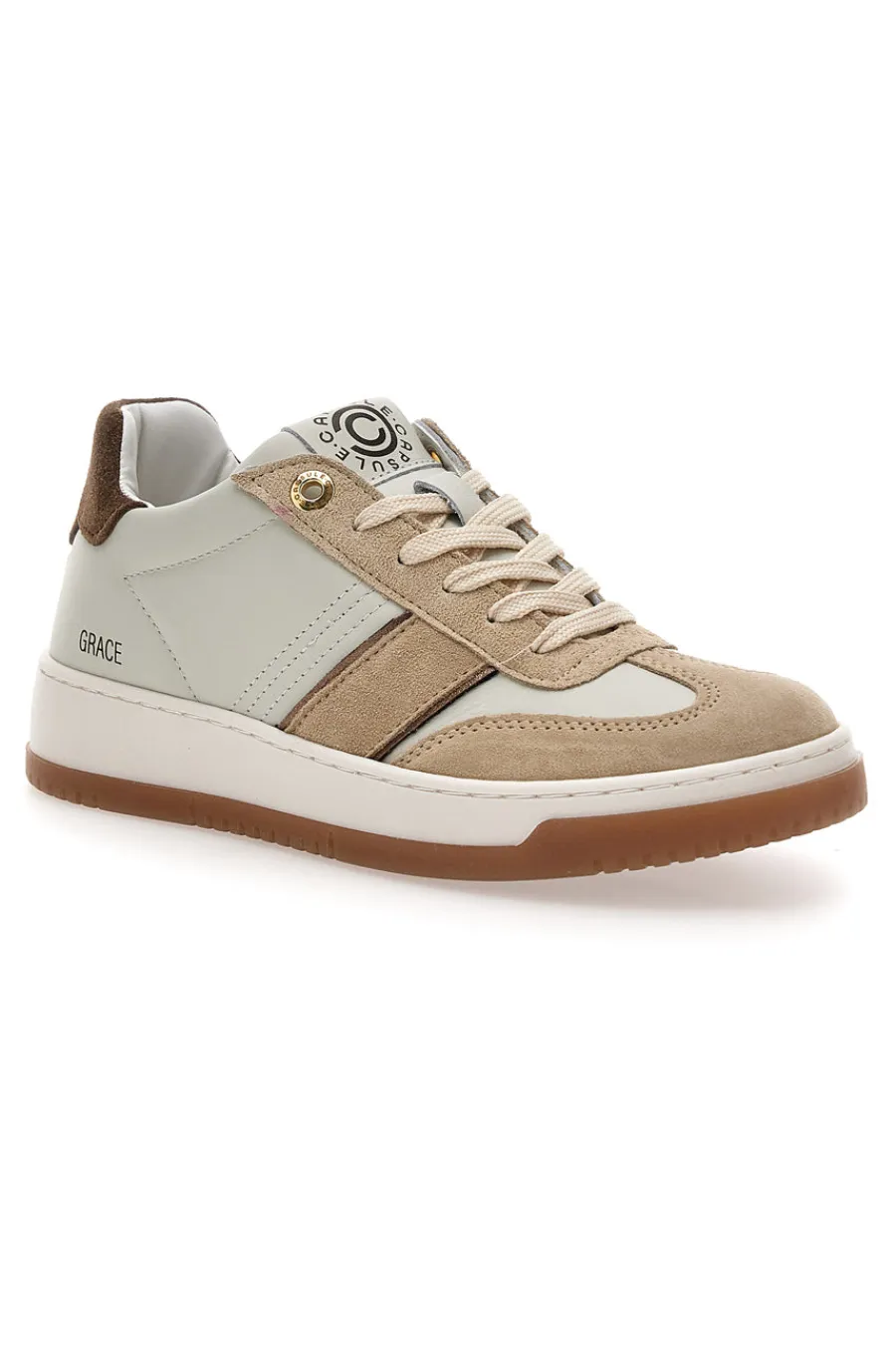 Sneaker beige in vera pelle con inserti bronzo Grace-PITTARELLO CAPSULE New