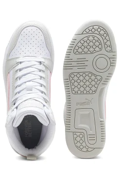 SNEAKERS ALTE BIANCHE CON DETTAGLI ROSA REBOUND V6 MID JR-PUMA