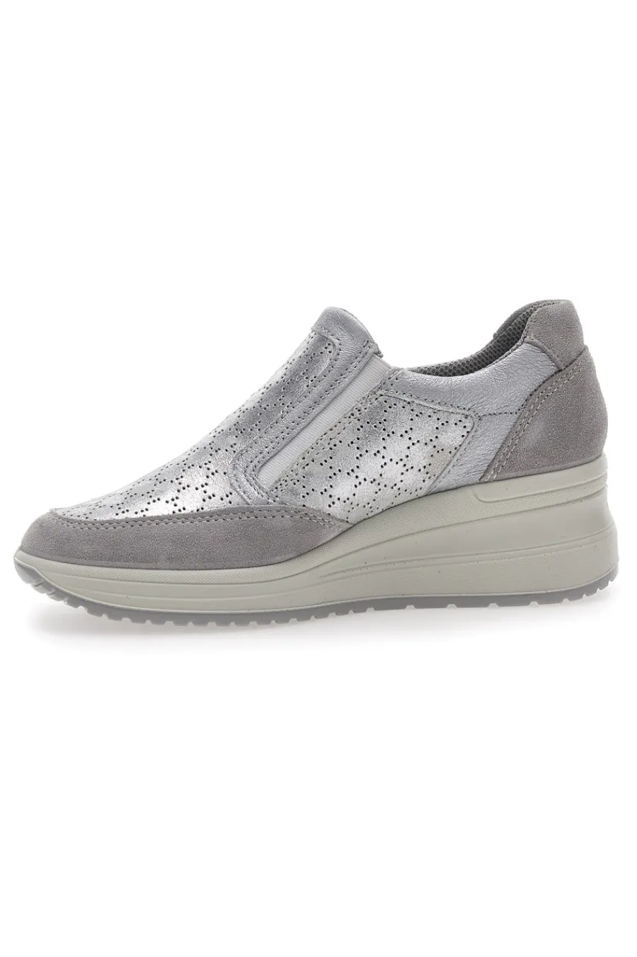 Sneakers Argento In Pelle Con Zeppa 555730-IMAC New