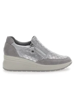 Sneakers Argento In Pelle Con Zeppa 555730-IMAC New