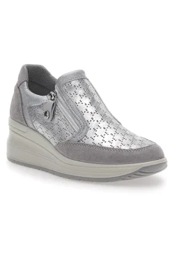 Sneakers Argento In Pelle Con Zeppa 555730-IMAC New