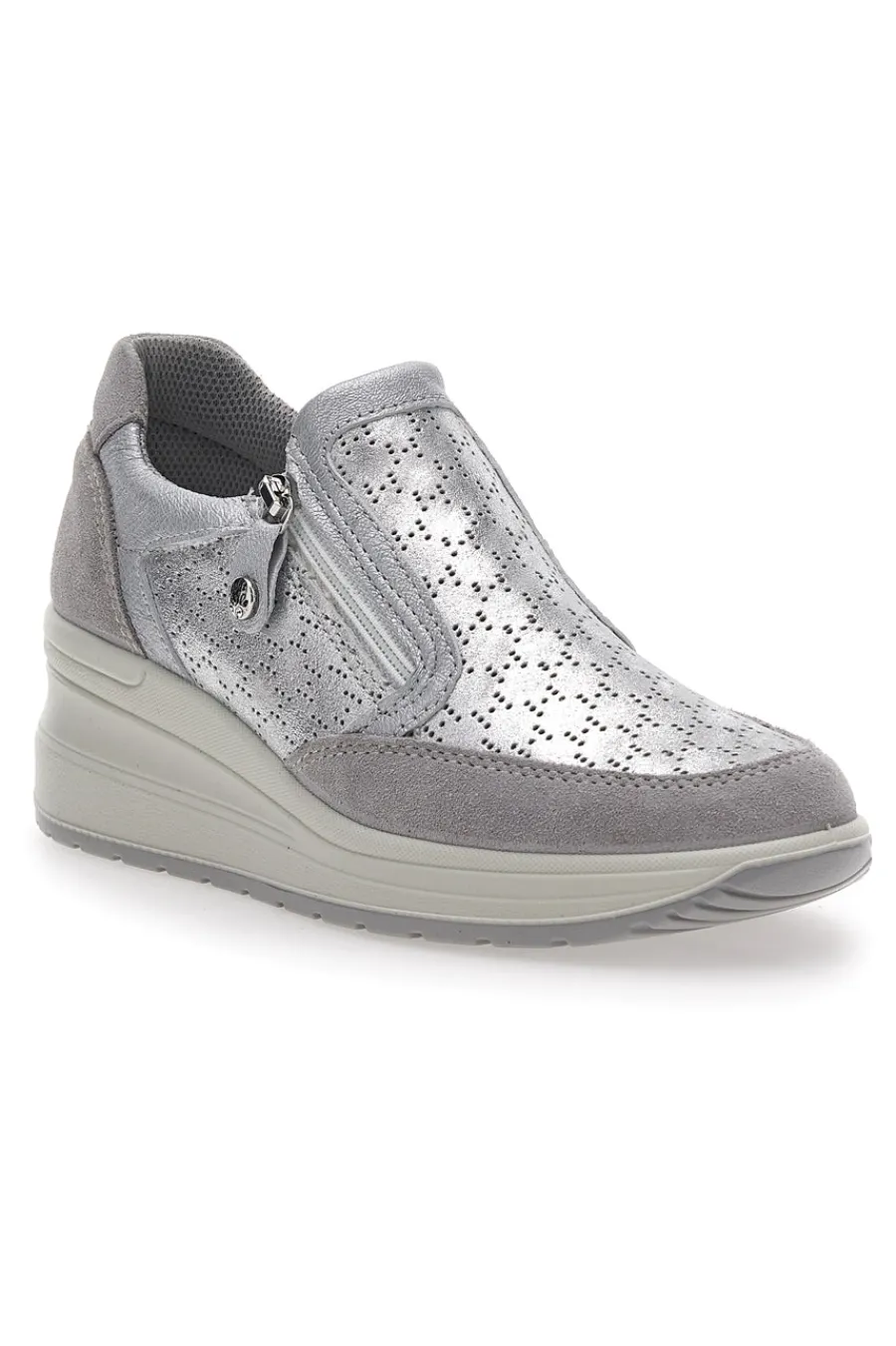 Sneakers Argento In Pelle Con Zeppa 555730-IMAC New