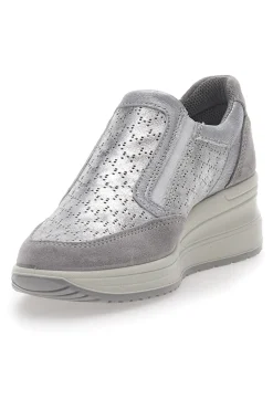 Sneakers Argento In Pelle Con Zeppa 555730-IMAC New