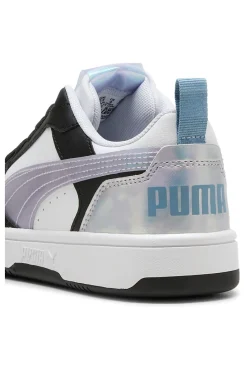 Sneakers basse bianche nere e lilla con dettagli iridescenti Rebound V6 Lo Space Belle Jr-PUMA