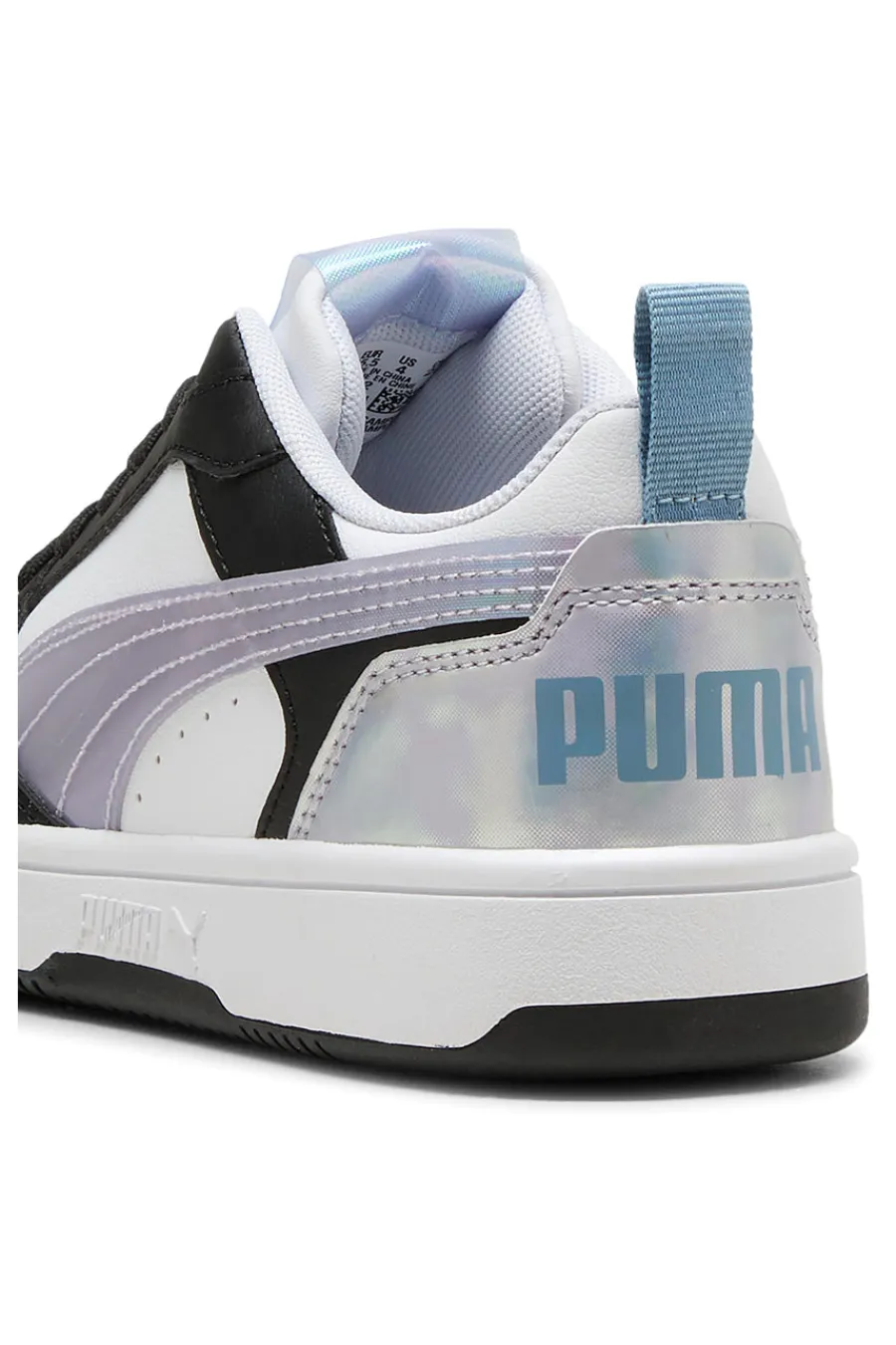 Sneakers basse bianche nere e lilla con dettagli iridescenti Rebound V6 Lo Space Belle Jr-PUMA