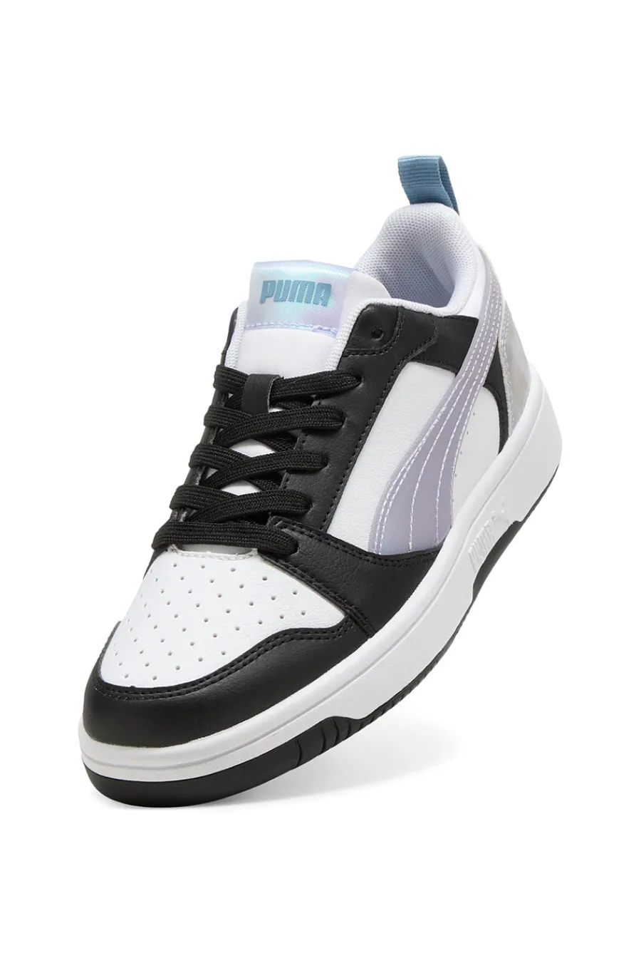 Sneakers basse bianche nere e lilla con dettagli iridescenti Rebound V6 Lo Space Belle Jr-PUMA