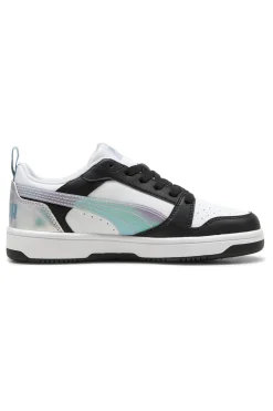 Sneakers basse bianche nere e lilla con dettagli iridescenti Rebound V6 Lo Space Belle Jr-PUMA