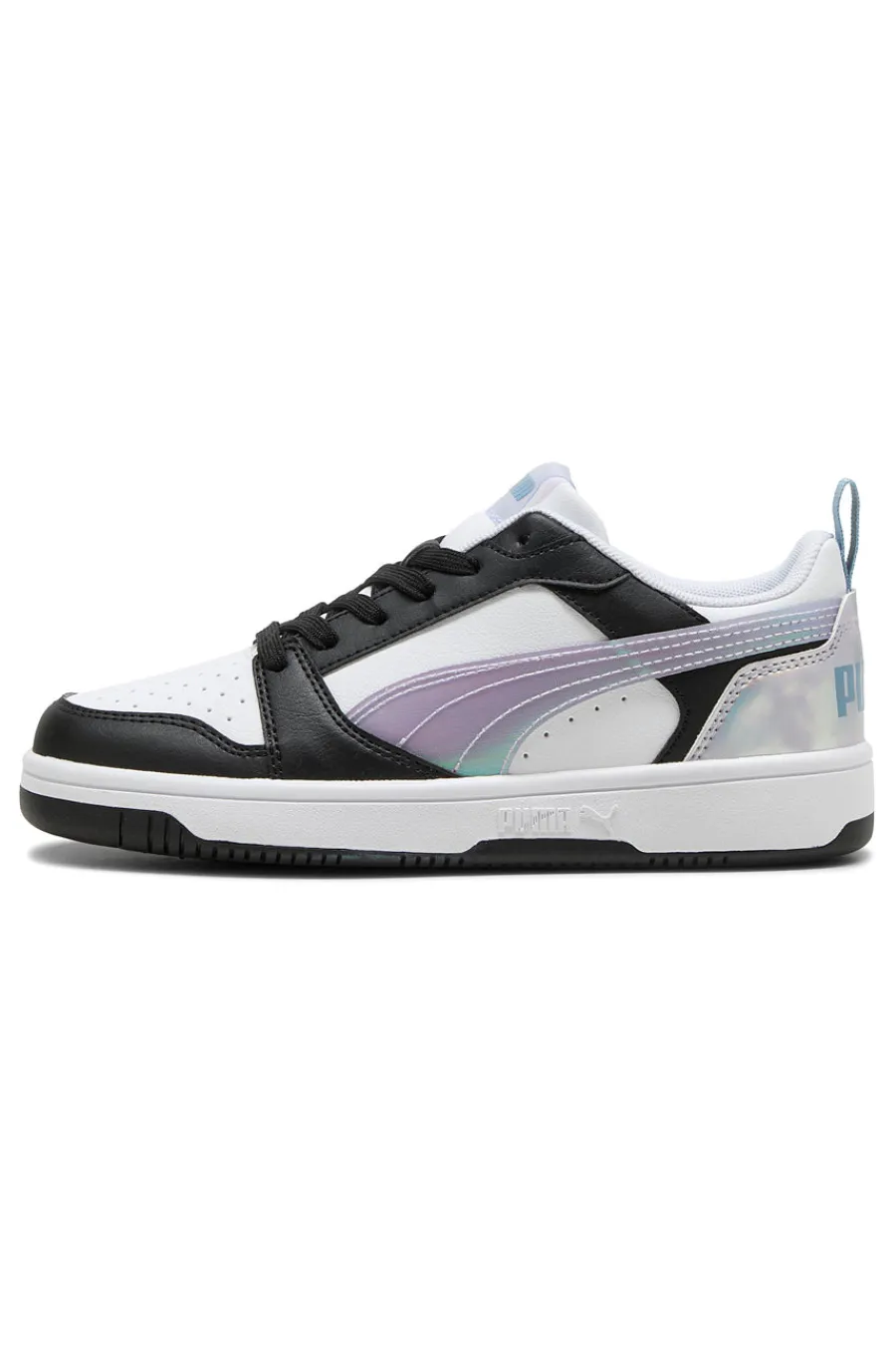 Sneakers basse bianche nere e lilla con dettagli iridescenti Rebound V6 Lo Space Belle Jr-PUMA