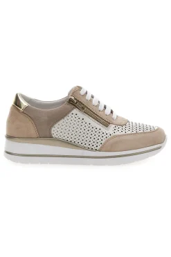 Sneakers Beige Bianco in pelle con lacci e zip 21668FAST-PRIMA RIGA Discount