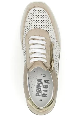 Sneakers Beige Bianco in pelle con lacci e zip 21668FAST-PRIMA RIGA Discount