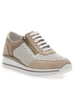Sneakers Beige Bianco in pelle con lacci e zip 21668FAST-PRIMA RIGA Discount