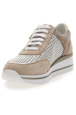 Sneakers Beige Bianco in pelle con lacci e zip 21668FAST-PRIMA RIGA Discount
