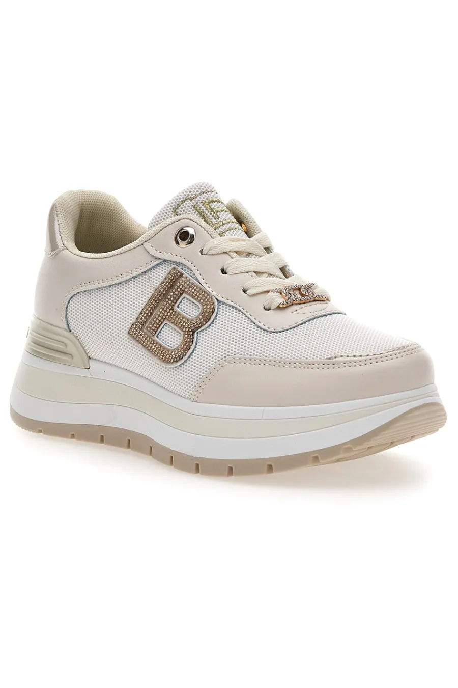 Sneakers beige con inserti glitterati 9235-LAURA BIAGIOTTI New