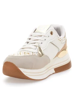 Sneakers beige con strass oro 9640-LAURA BIAGIOTTI Discount