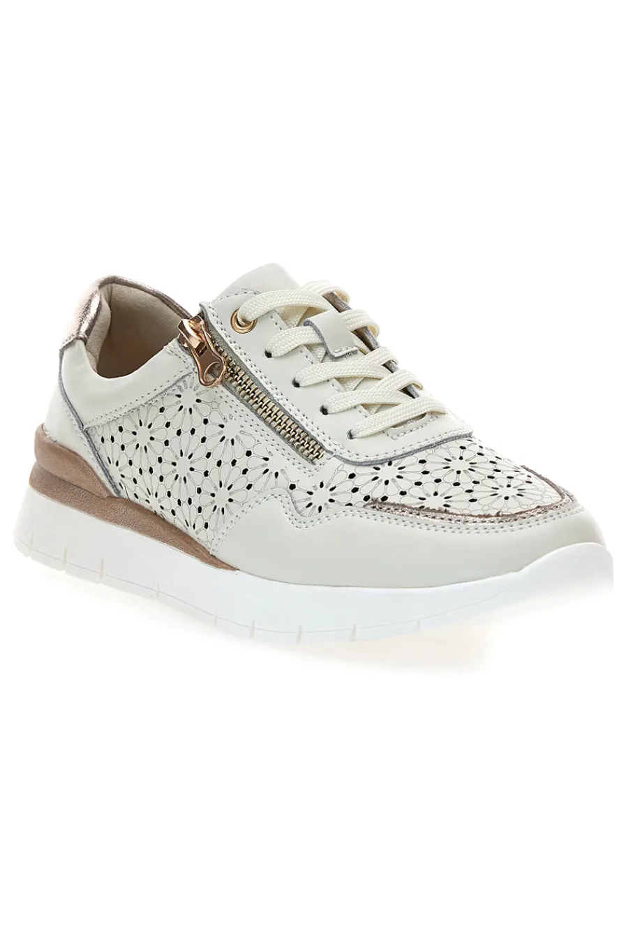 Sneakers beige traforate in vera pelle con cerniera 182082-PRIMA RIGA