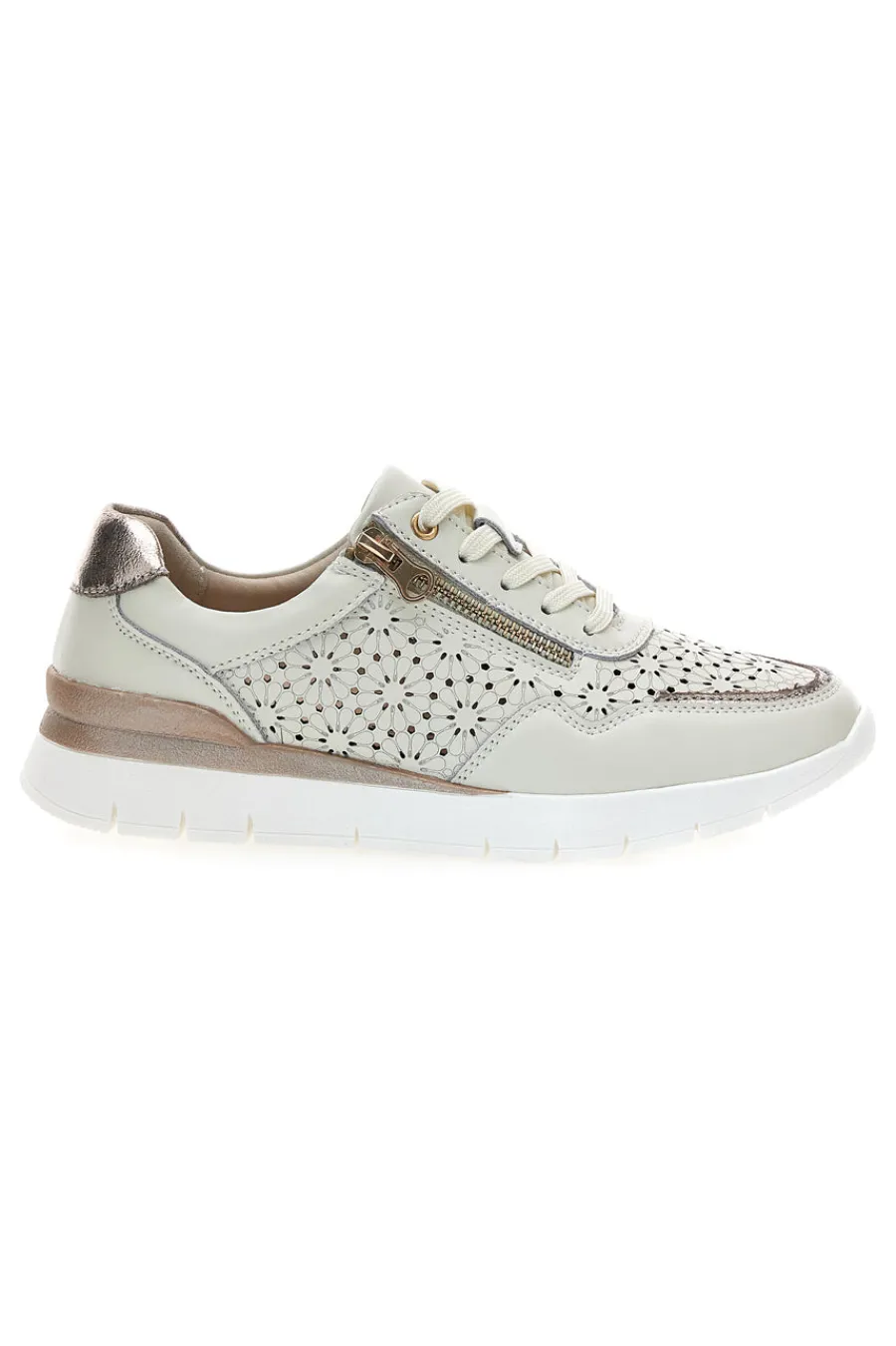 Sneakers beige traforate in vera pelle con cerniera 182082-PRIMA RIGA