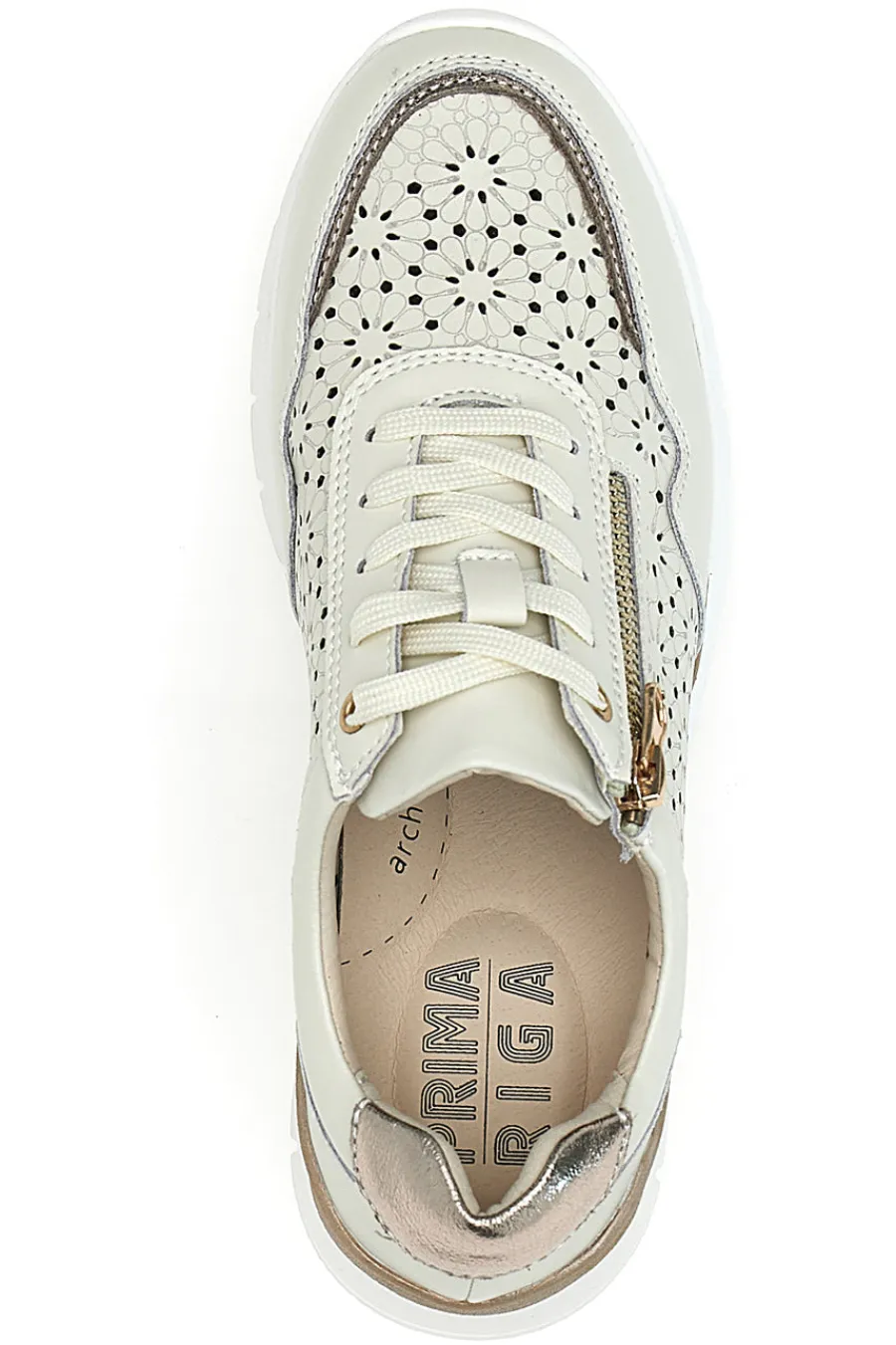 Sneakers beige traforate in vera pelle con cerniera 182082-PRIMA RIGA