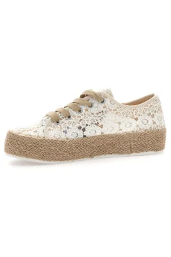 Sneakers bianche beige in crochet con suola in corda E122-ENERGY