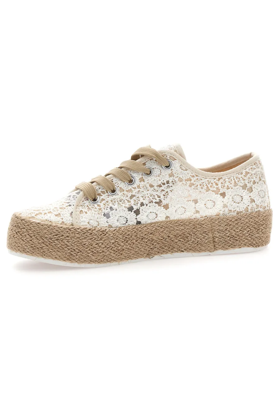 Sneakers bianche beige in crochet con suola in corda E122-ENERGY