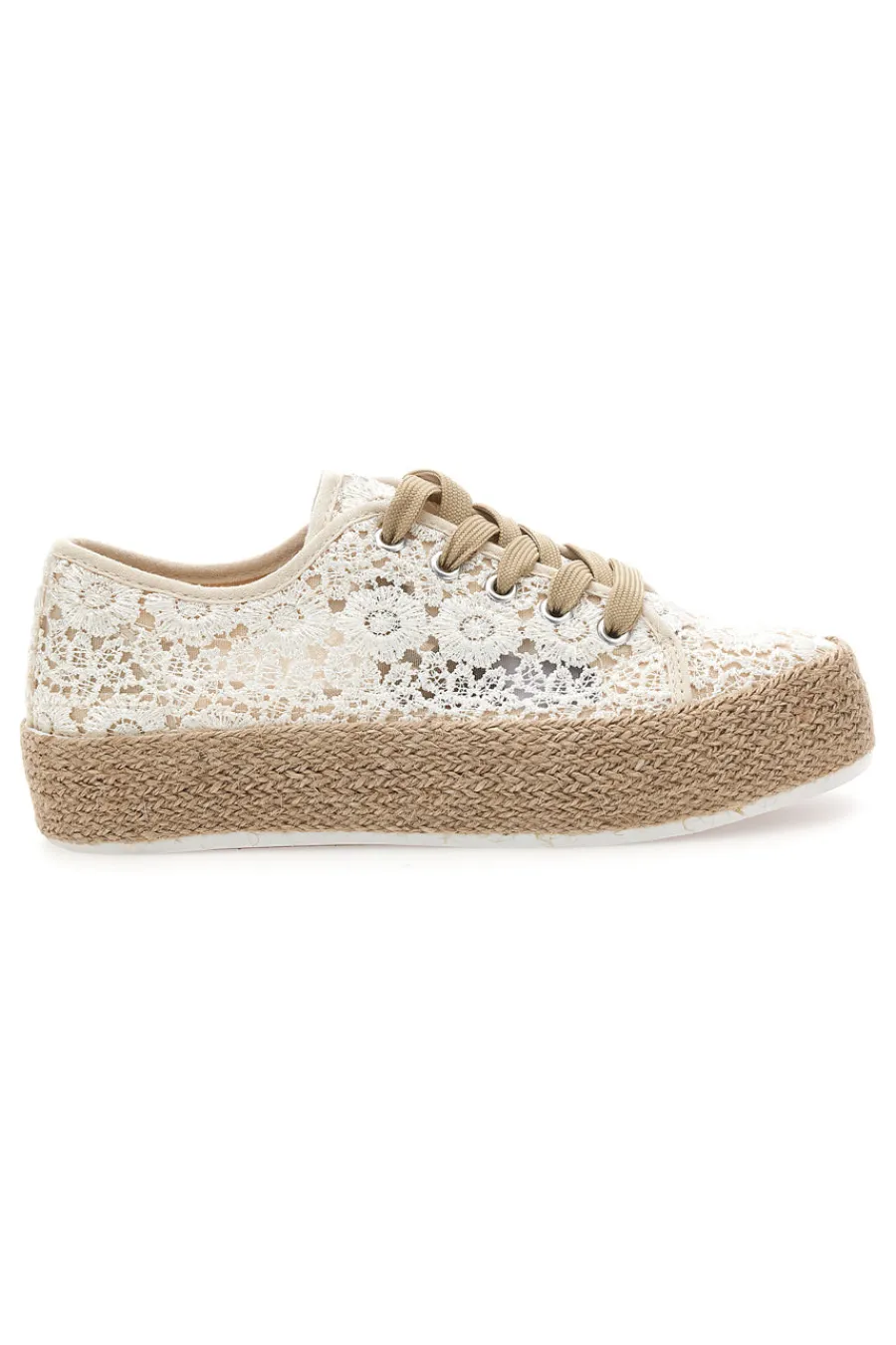Sneakers bianche beige in crochet con suola in corda E122-ENERGY