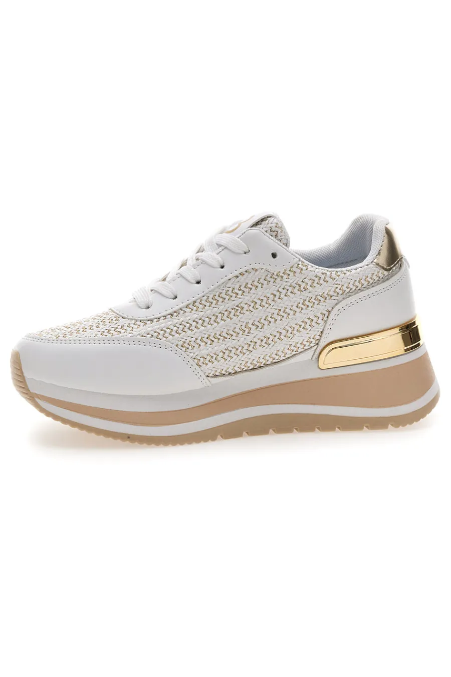 Sneakers bianche con inserti oro e fondo rialzato 9636-LAURA BIAGIOTTI Hot