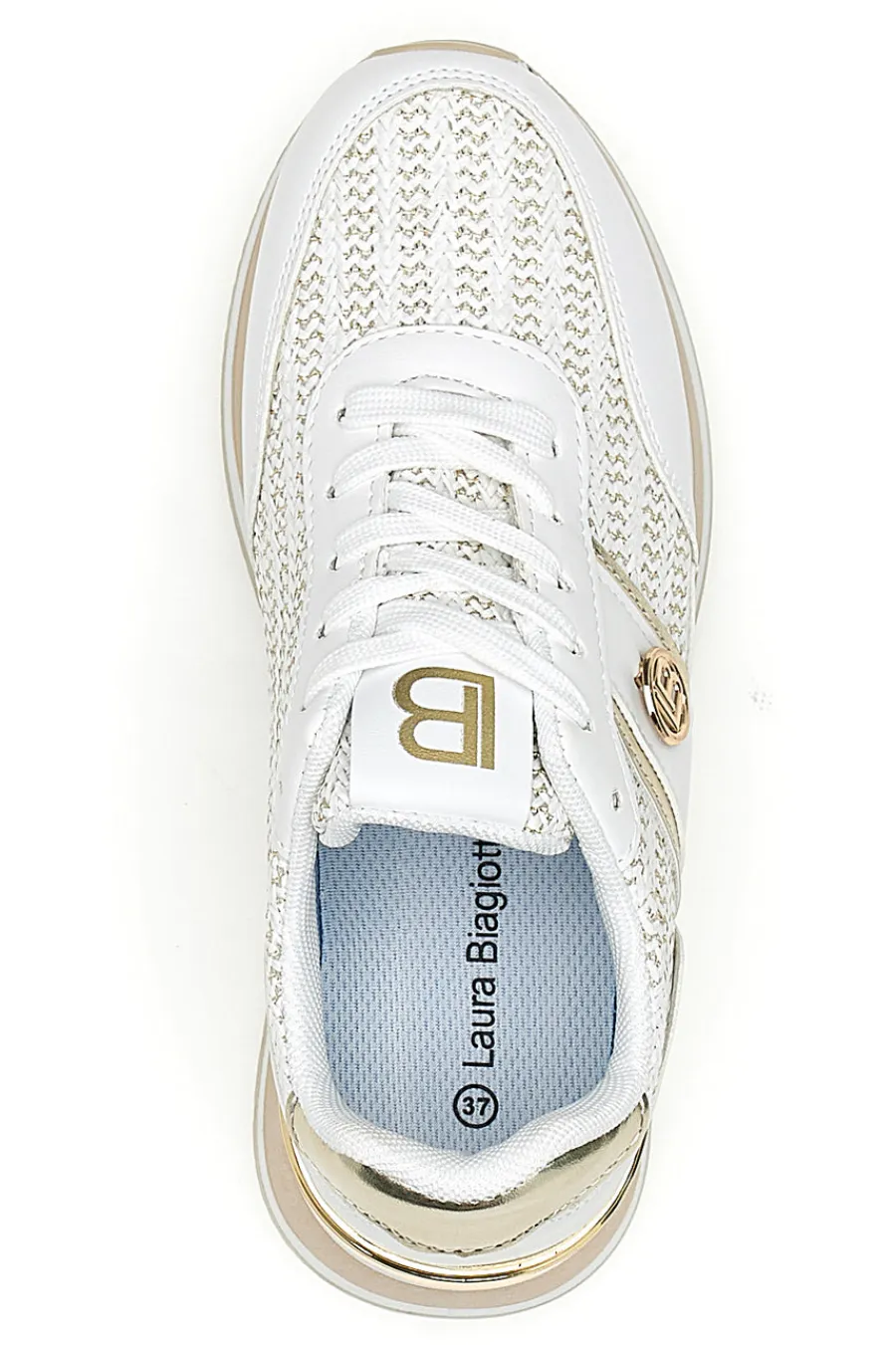 Sneakers bianche con inserti oro e fondo rialzato 9636-LAURA BIAGIOTTI Hot
