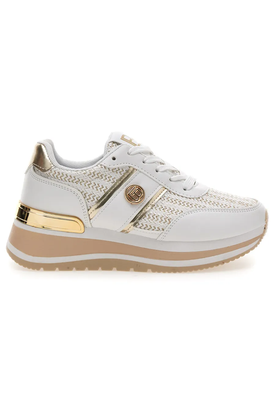 Sneakers bianche con inserti oro e fondo rialzato 9636-LAURA BIAGIOTTI Hot