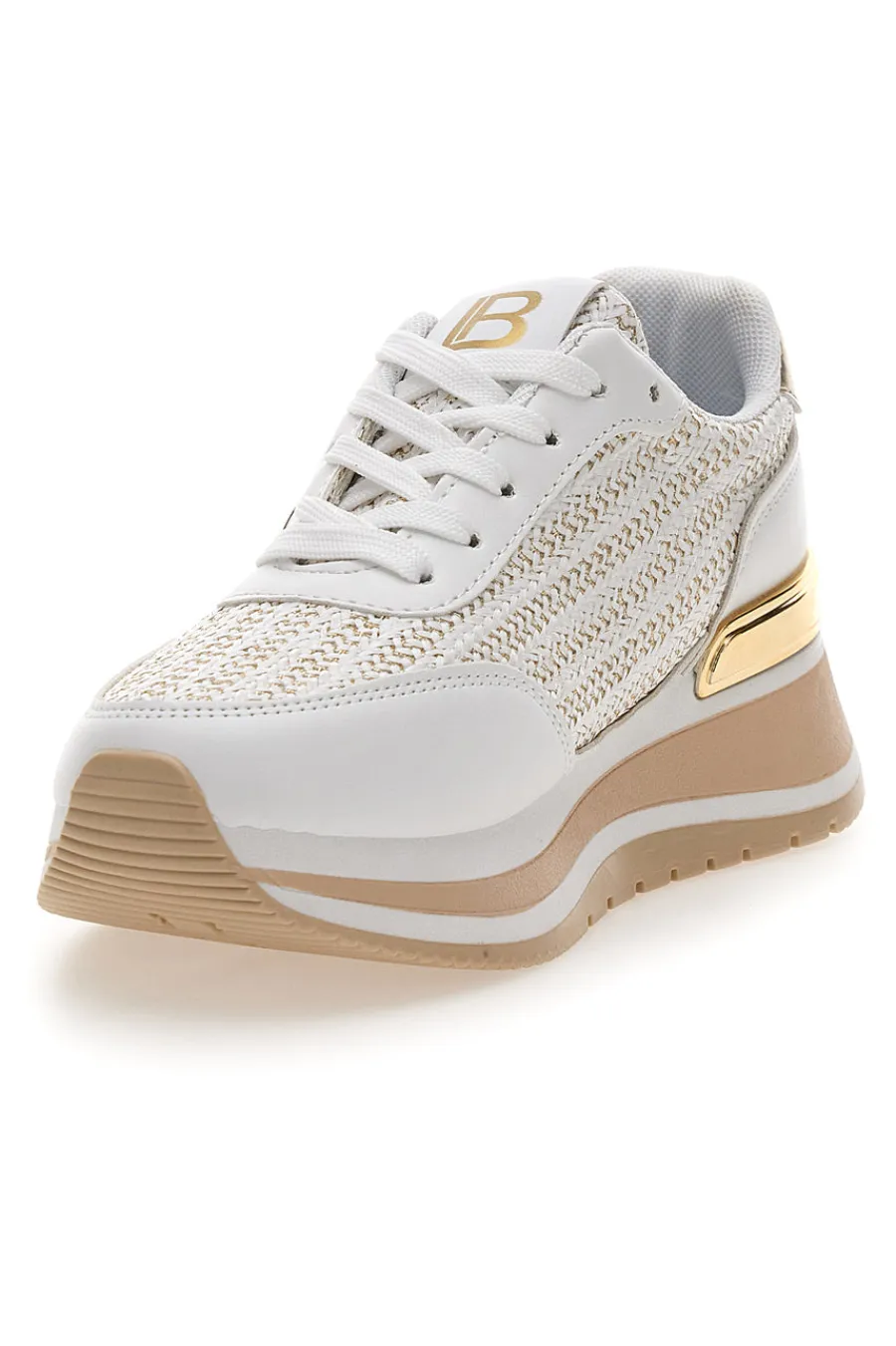 Sneakers bianche con inserti oro e fondo rialzato 9636-LAURA BIAGIOTTI Hot