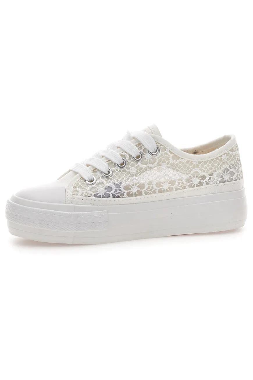 Sneakers bianche con pizzo suola flatform ENERGY E111