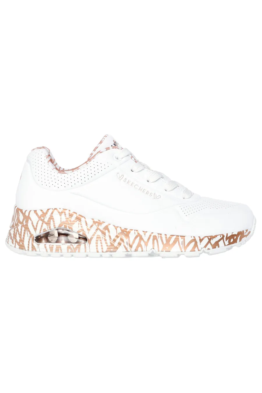 Sneakers bianche con stampa cuori oro rosa e cuscinetto ad aria UNO Loving Love-SKECHERS Sale