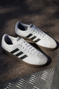 Sneakers bianche con strisce nere e punta in suede VL Court Base-ADIDAS