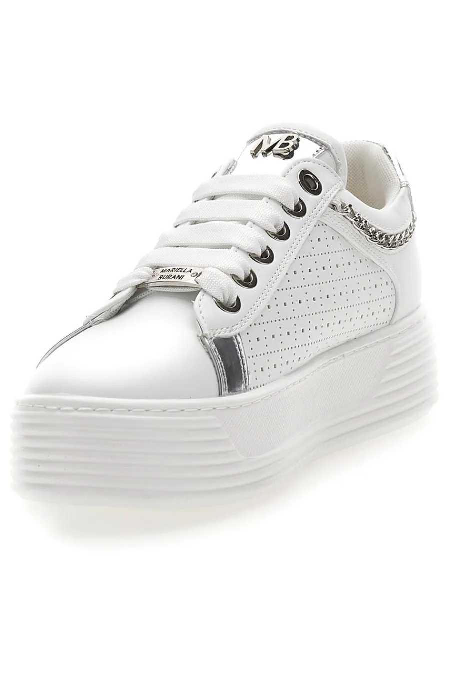 Sneakers Bianche con Tomaia Decorata e Platform 50251-MARIELLA BURANI Outlet