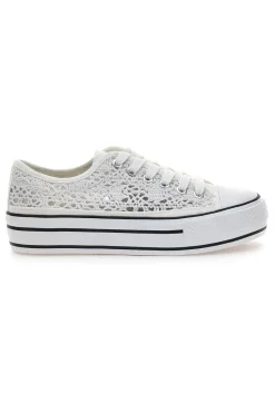 Sneakers Bianche Con Trama Ricamata e Flatform 108-ENERGY Outlet
