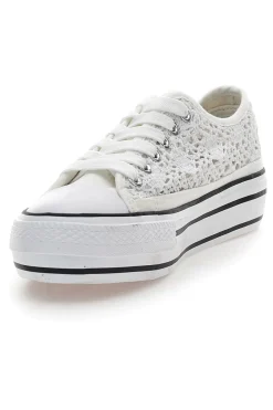 Sneakers Bianche Con Trama Ricamata e Flatform 108-ENERGY Outlet