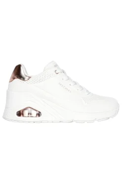 Sneakers bianche con zeppa e dettagli metallici UNO Wedge Hi Steps-SKECHERS New
