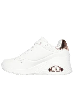 Sneakers bianche con zeppa e dettagli metallici UNO Wedge Hi Steps-SKECHERS New