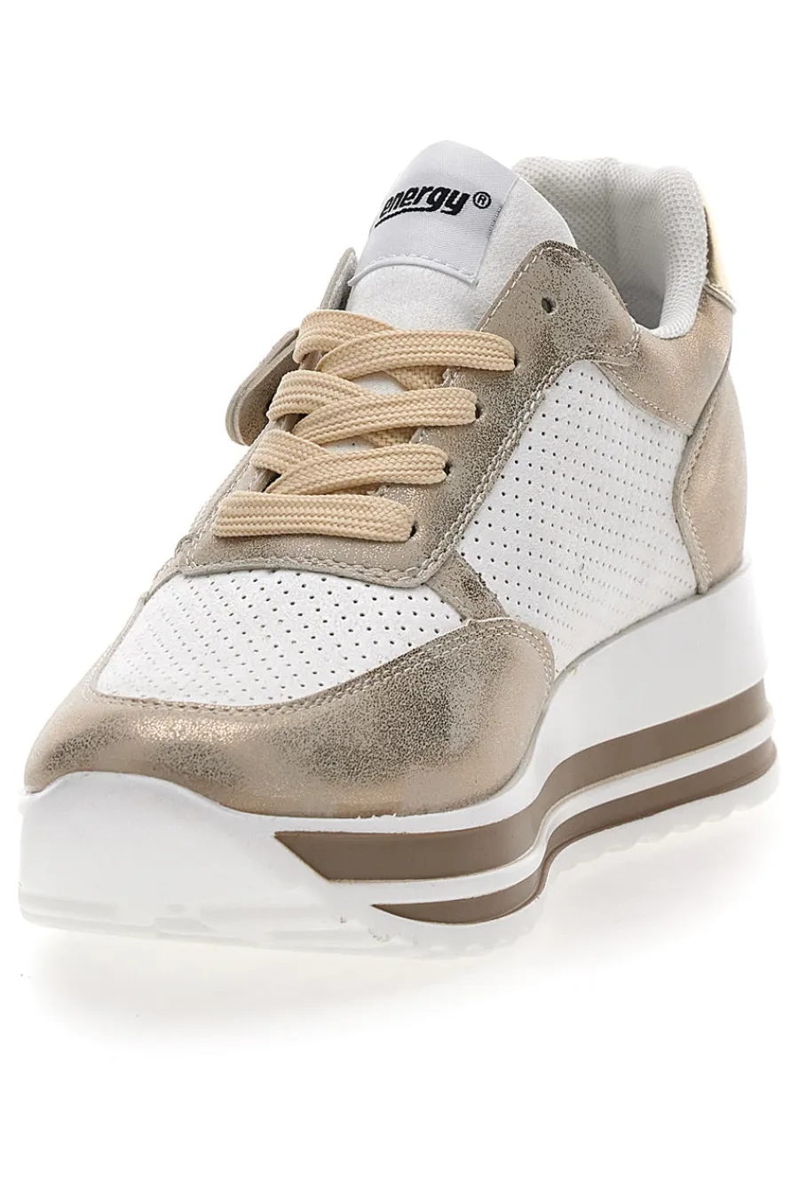 Sneakers Bianche e Oro Con Platform 40-ENERGY Clearance