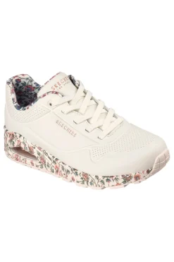 Sneakers bianche fantasia floreale con suola ad aria e lacci fissi Uno Safari Time-SKECHERS